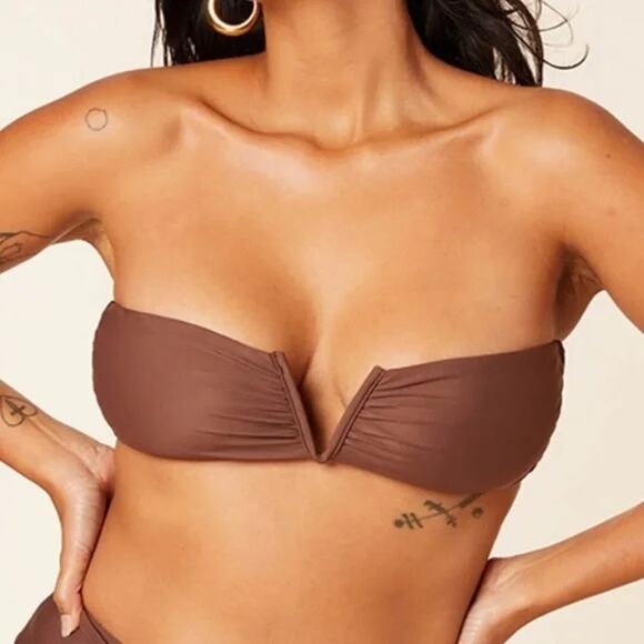 NWT Andie Swim The Scala Top Strapless Bandeau V Wire Bikini Top L Espresso - Picture 1 of 15